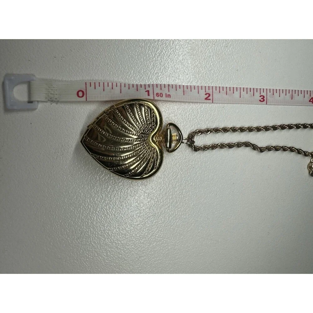 Futura Women's Small Pocket Watch / Necklace Watch Gold Tone Quartz Heart Shape